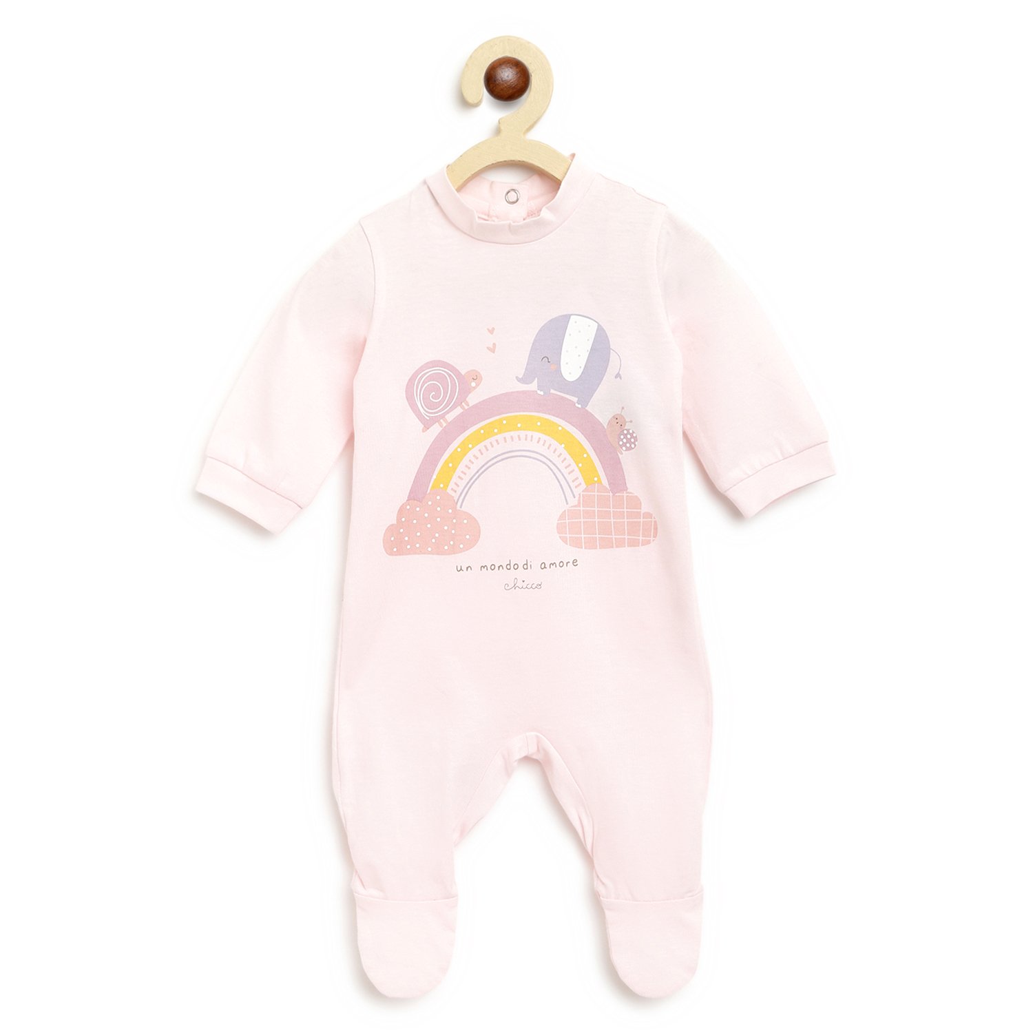 Printed Long-Sleeve Babysuit Pink-Pink